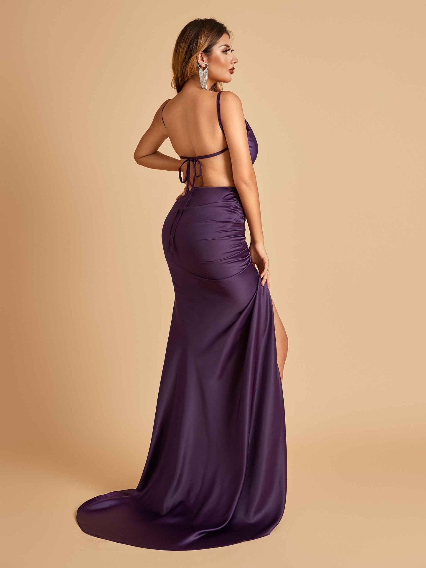 Sexy Satin Spaghetti Straps Prom Dresses Open Back Mermaid Floor Length Unique