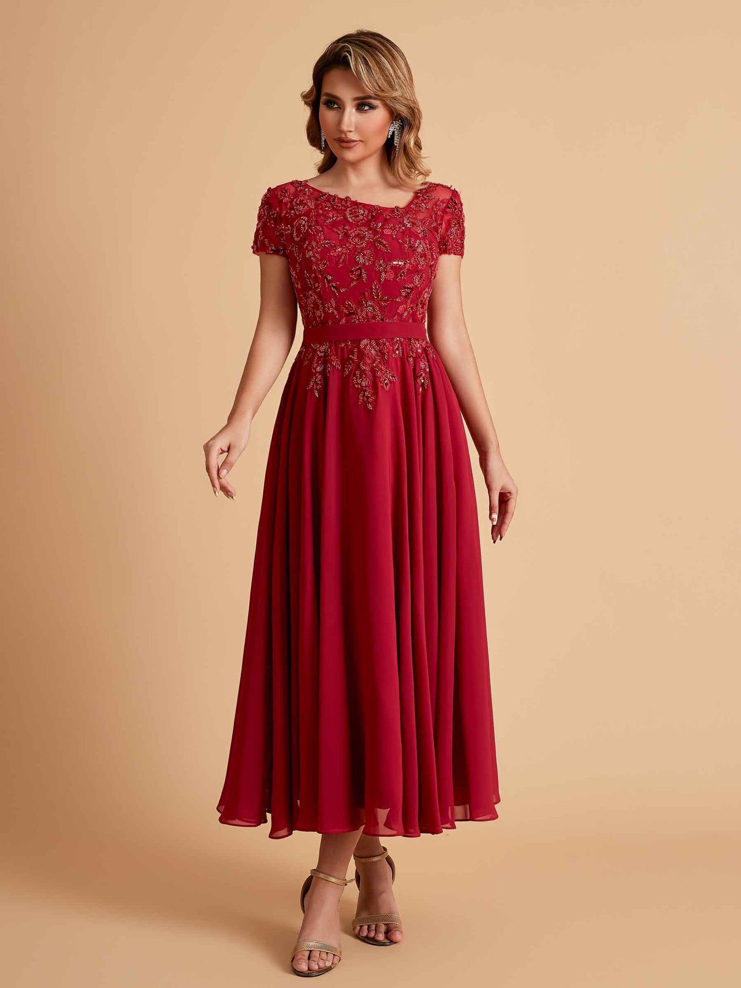 Elegant A-line Chiffon Short Sleeves Mother of the Brides Dresses Online