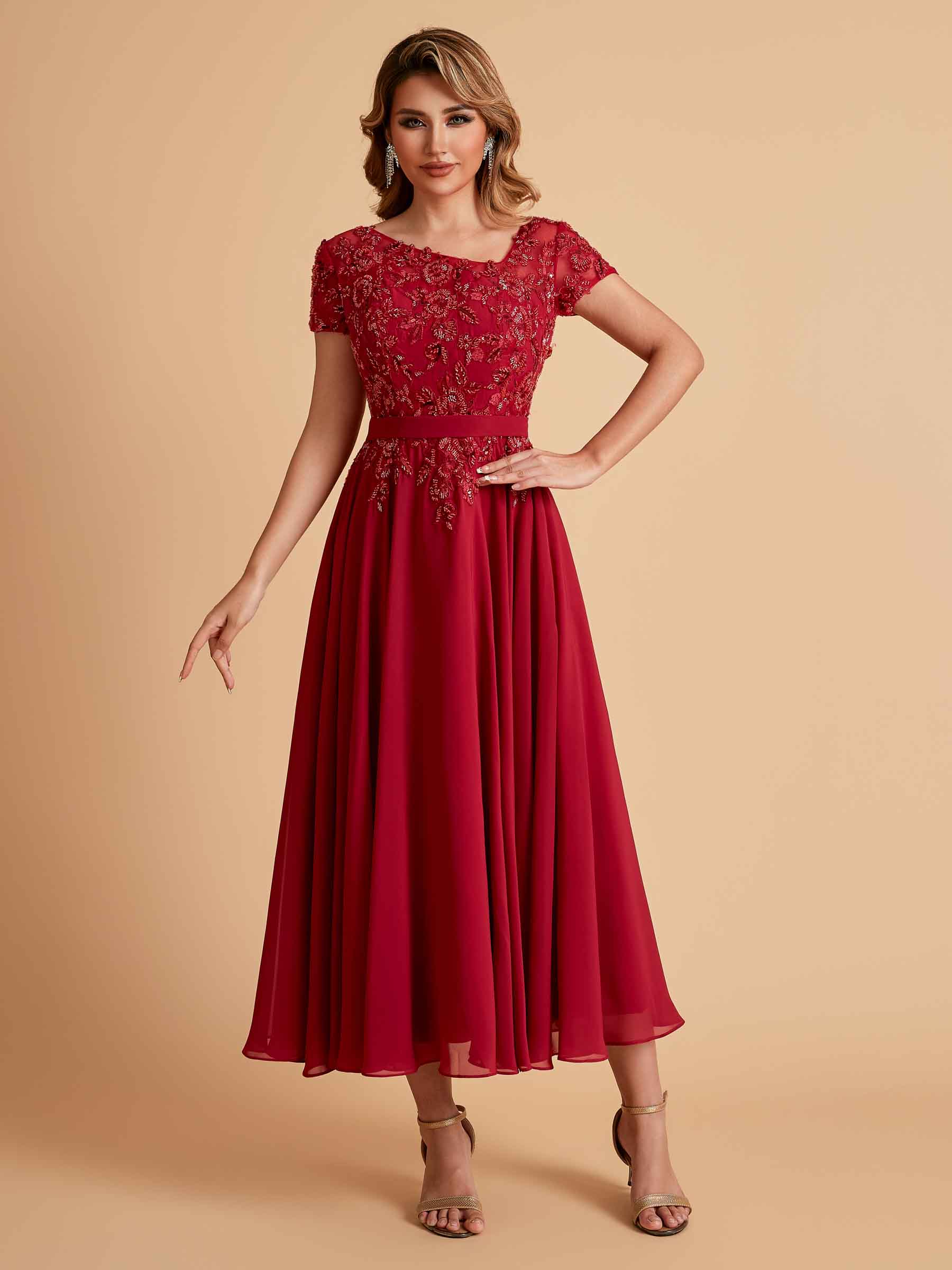Elegant A-line Chiffon Short Sleeves Mother of the Brides Dresses Online