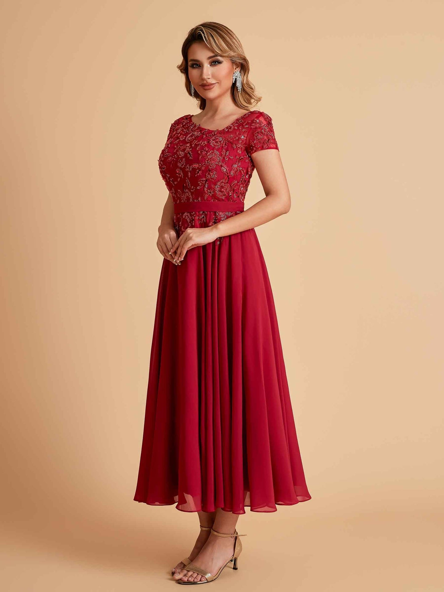 Elegant A-line Chiffon Short Sleeves Mother of the Brides Dresses Online