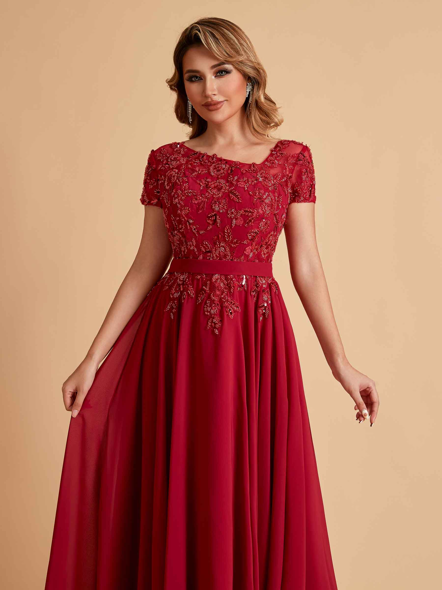 Elegant A-line Chiffon Short Sleeves Mother of the Brides Dresses Online