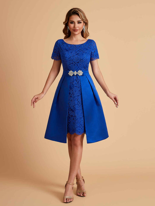 Elegant A-line Short Sleeves Jewel Knee Length Mother of the Brides Dresses