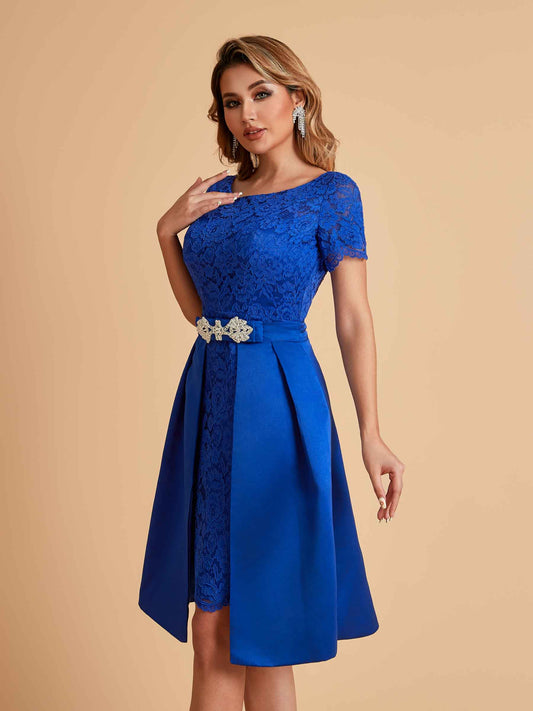 Elegant A-line Short Sleeves Jewel Knee Length Mother of the Brides Dresses