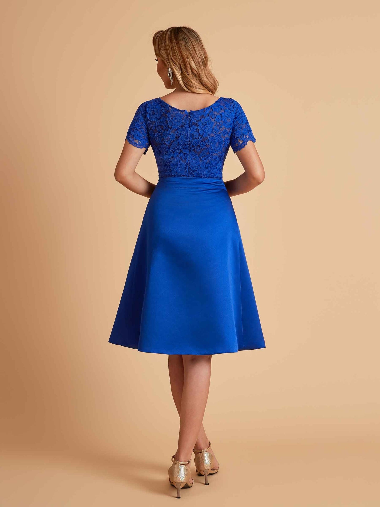 Elegant A-line Short Sleeves Jewel Knee Length Mother of the Brides Dresses