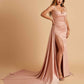 Sexy Satin Sheath Bridesmaid Dresses Spaghetti Straps Sweetheart Side Slit With Train