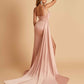 Sexy Satin Sheath Prom Dresses Spaghetti Straps Sweetheart Side Slit With Train