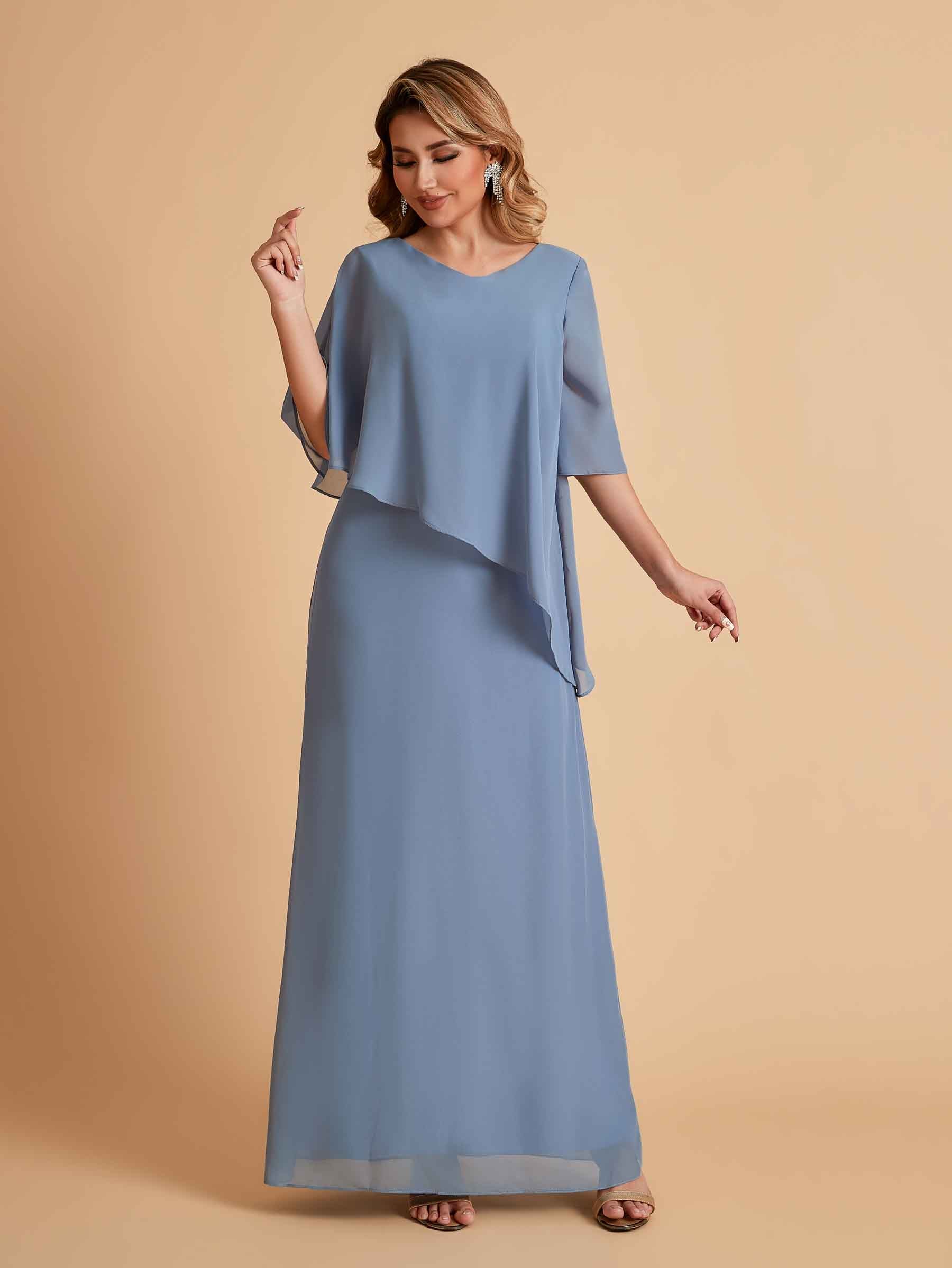 Elegant A-line Chiffon Half Sleeves V-neck Mother of the Brides Dresses Online