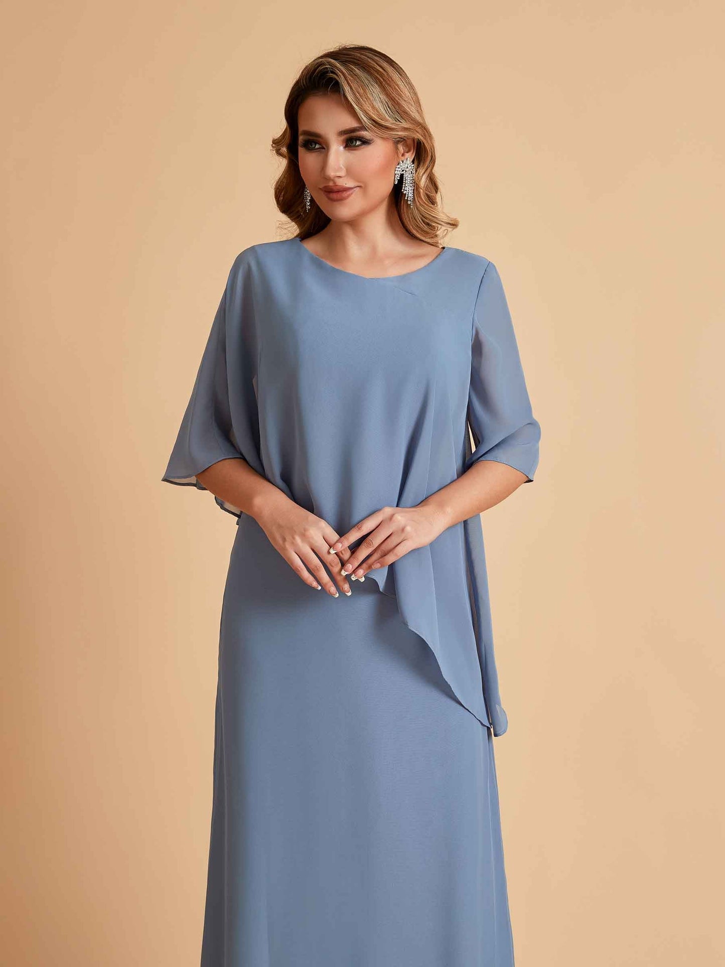 Elegant A-line Chiffon Half Sleeves V-neck Mother of the Brides Dresses Online