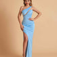 Sexy Satin One Shoulder Mermaid Bridesmaid Dresses Side Slit Floor Length