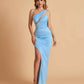 Sexy Satin One Shoulder Mermaid Bridesmaid Dresses Side Slit Floor Length