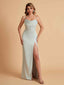 Elegant Satin Spaghetti Straps Mermaid Side Slit Floor Length Bridesmaid Dresses