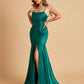 Sexy Satin Mermaid Prom Dresses Spaghetti Straps Scoop Side Slit Criss-cross Back