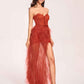 Sexy Rust Strapless Sweetheart Corset Ruffle Side-slit Mermaid Long Prom Dress, Evening Dress