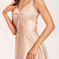 Satin V-neck A-line Prom Dresses Side slit Floor Length