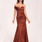 Satin One-shoulder Bridesmaid Dresses Pleats Floor Length Mermaid Long