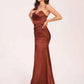Satin One-shoulder Bridesmaid Dresses Pleats Floor Length Mermaid Long