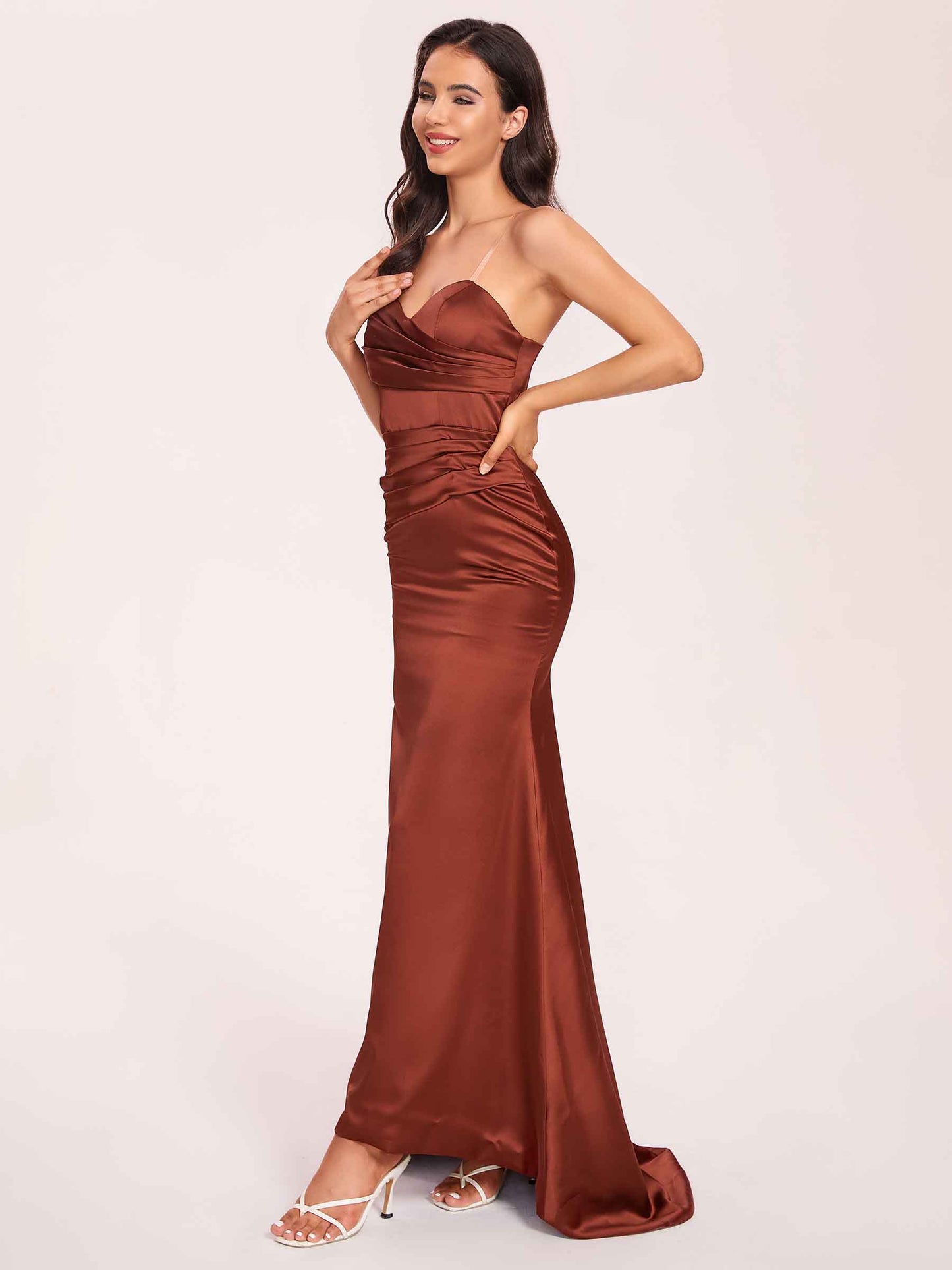 Satin One-shoulder Bridesmaid Dresses Pleats Floor Length Mermaid Long