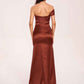 Satin One-shoulder Bridesmaid Dresses Pleats Floor Length Mermaid Long
