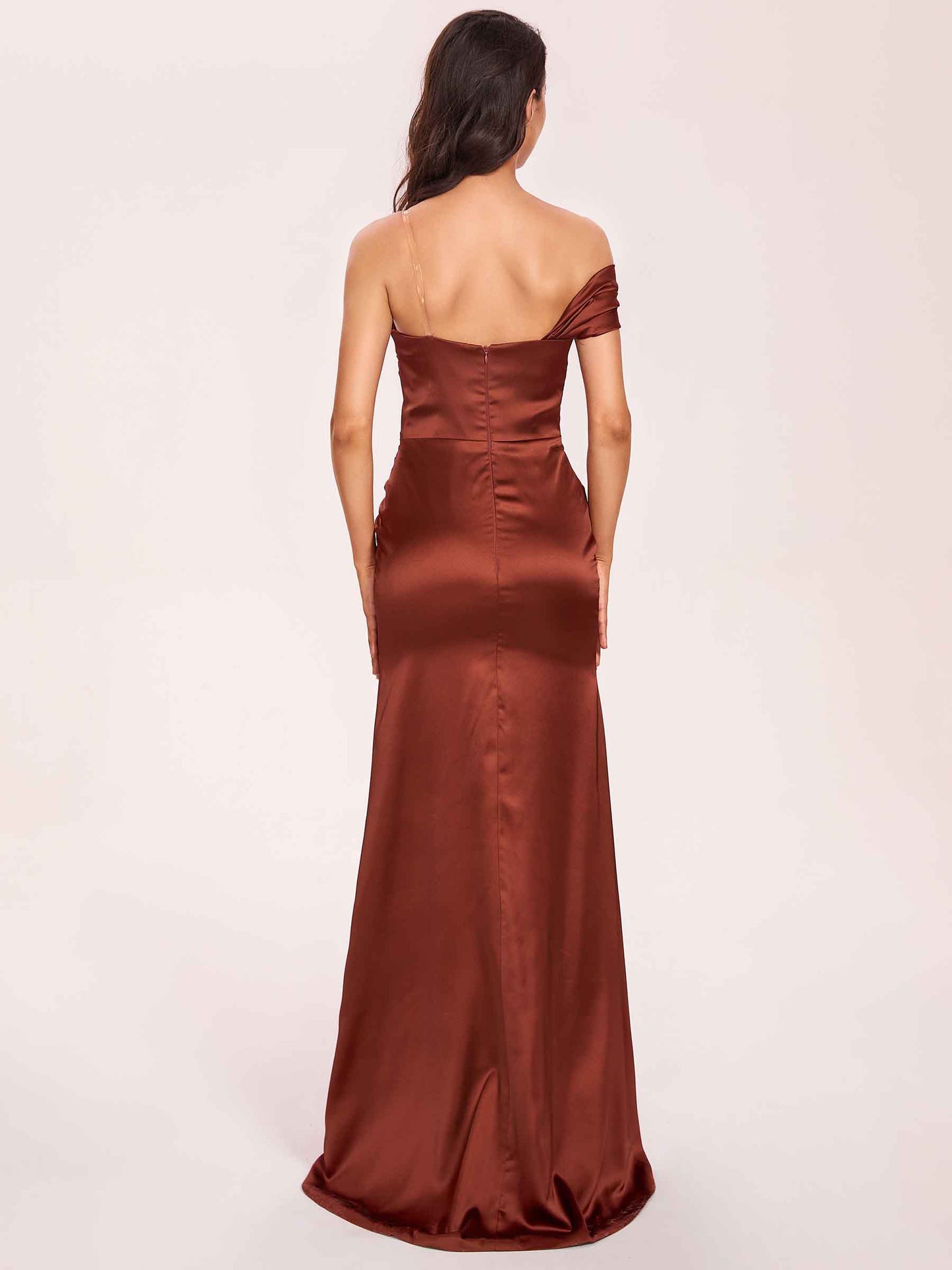 Satin One-shoulder Bridesmaid Dresses Pleats Floor Length Mermaid Long