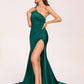 Jersey One-shoulder Prom Dresses Open Back Pleats Side-Slit With Train Long
