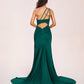 Jersey One-shoulder Prom Dresses Open Back Pleats Side-Slit With Train Long