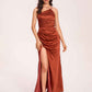 Satin Halter Pleats Sheath Bridesmaid Dresses Side-Slit Floor Length Sleeveless