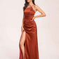 Satin Halter Pleats Sheath Bridesmaid Dresses Side-Slit Floor Length Sleeveless
