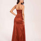 Satin Halter Pleats Sheath Prom Dresses Side-Slit Floor Length Sleeveless