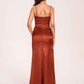 Satin Halter Pleats Sheath Bridesmaid Dresses Side-Slit Floor Length Sleeveless