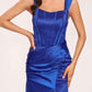 Sexy Satin Square Mermaid Prom Dresses Pleats Side-Slit Floor-Length Sleeveless