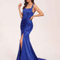Sexy Satin Square Mermaid Bridesmaid Dresses Pleats Side-Slit Floor-Length Sleeveless