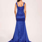 Sexy Satin Square Mermaid Prom Dresses Pleats Side-Slit Floor-Length Sleeveless