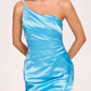 Satin One-shoulder Mermaid Prom Dresses Side Slit Pleats Floor Length