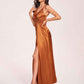 Sexy Satin A-line Prom Dresses Spaghetti Straps Side Slit V-neck Floor Length