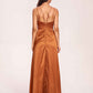 Sexy Satin A-line Bridesmaid Dresses Spaghetti Straps Side Slit V-neck Floor Length