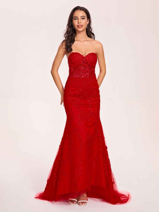 Lace Mermaid Prom Dress Beading Spaghetti Straps Sweetheart Long Evening Dress