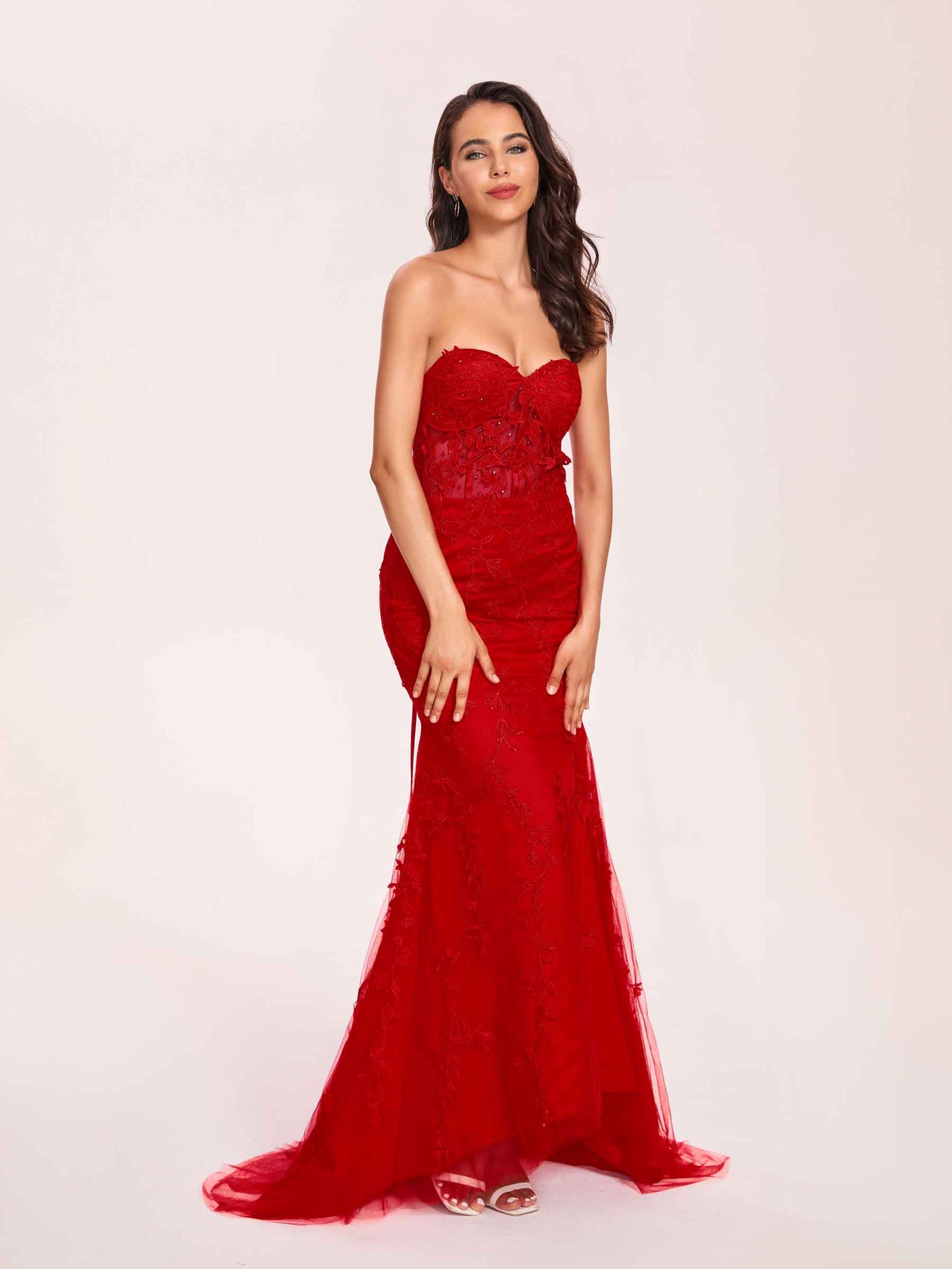 Lace Mermaid Prom Dress Beading Spaghetti Straps Sweetheart Long Evening Dress