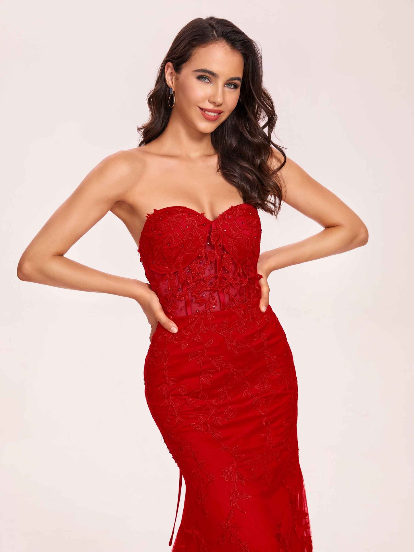Lace Mermaid Prom Dress Beading Spaghetti Straps Sweetheart Long Evening Dress