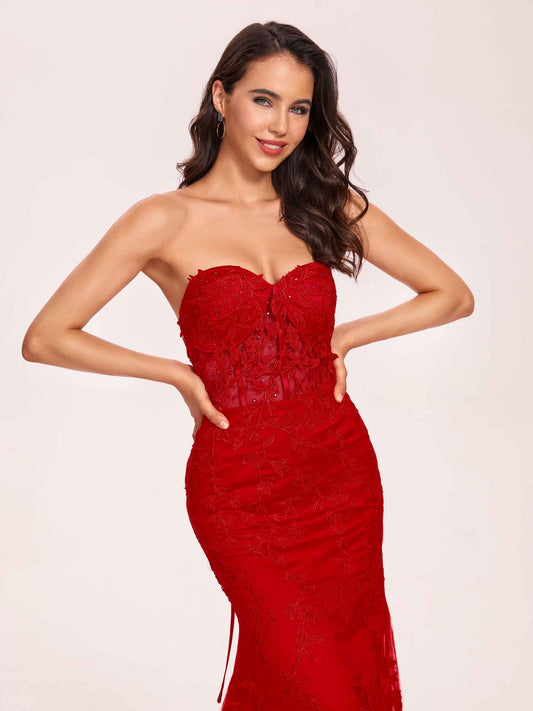 Lace Mermaid Prom Dress Beading Spaghetti Straps Sweetheart Long Evening Dress