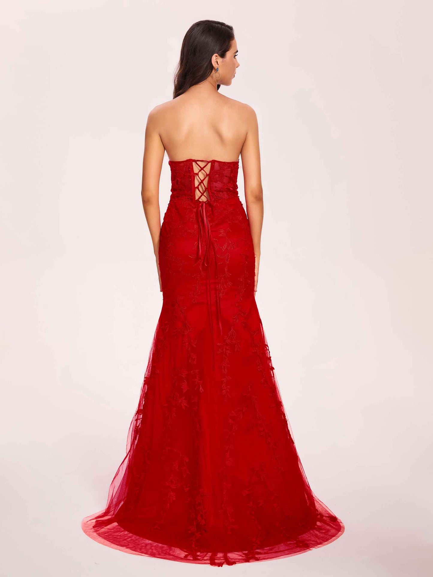 Lace Mermaid Prom Dress Beading Spaghetti Straps Sweetheart Long Evening Dress