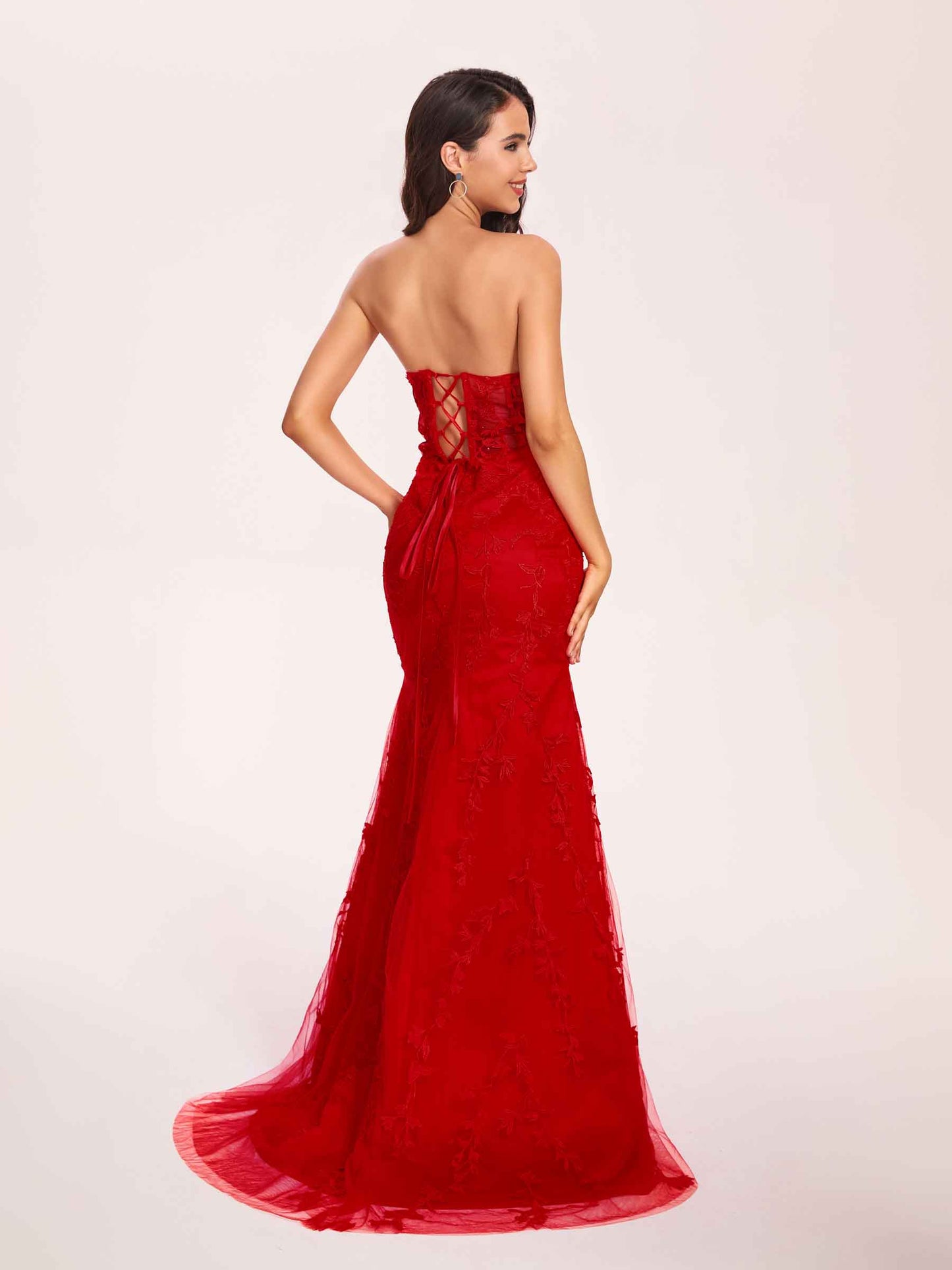 Lace Mermaid Prom Dress Beading Spaghetti Straps Sweetheart Long Evening Dress