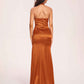 Sexy Satin Halter Long Bridesmaid Dresses Side Slit Pleats Floor Length Sheath