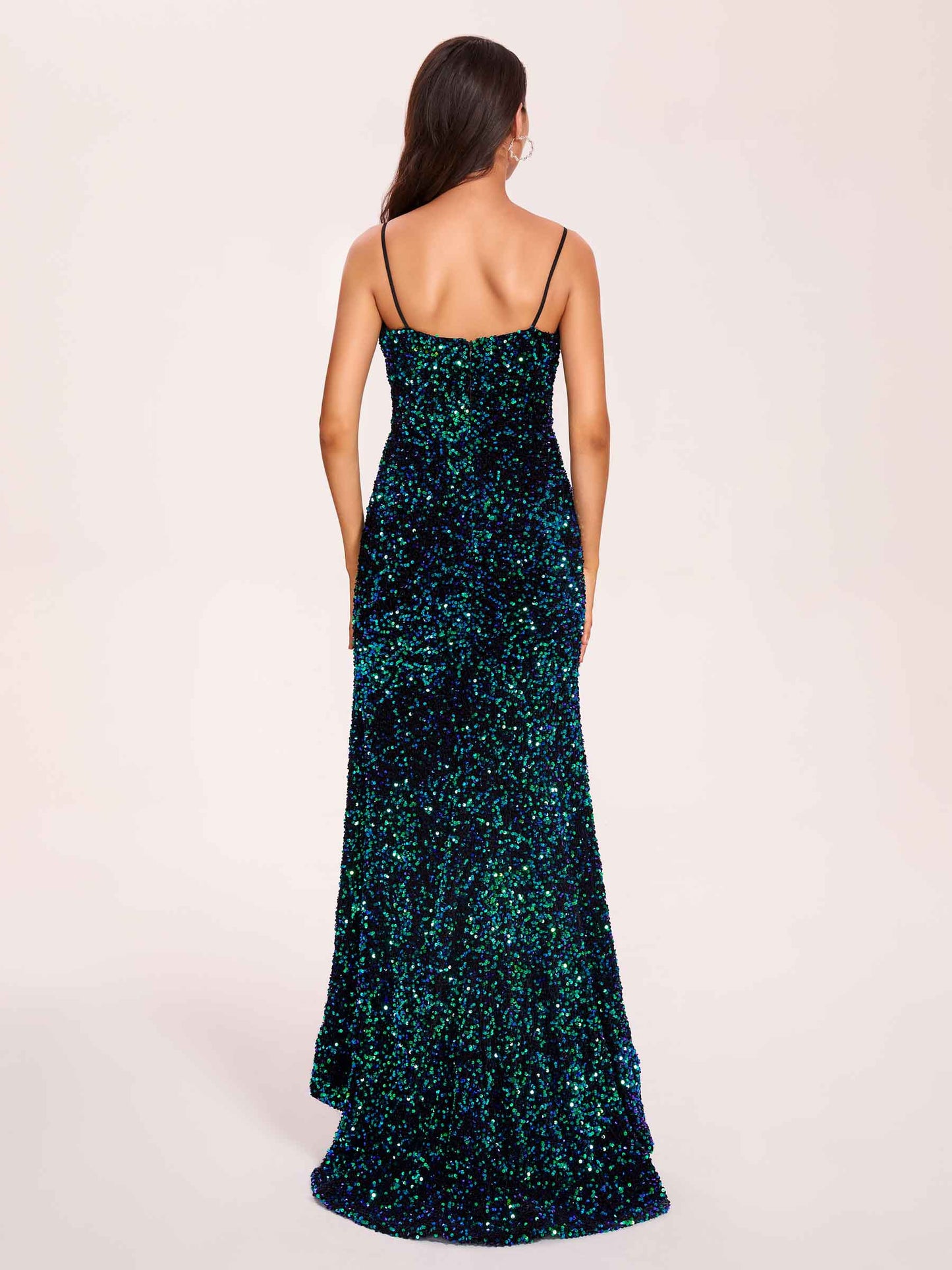 Sparkly Long Mermaid Prom Dress Spaghetti Straps Sweetheart Floor-length Evening Dress