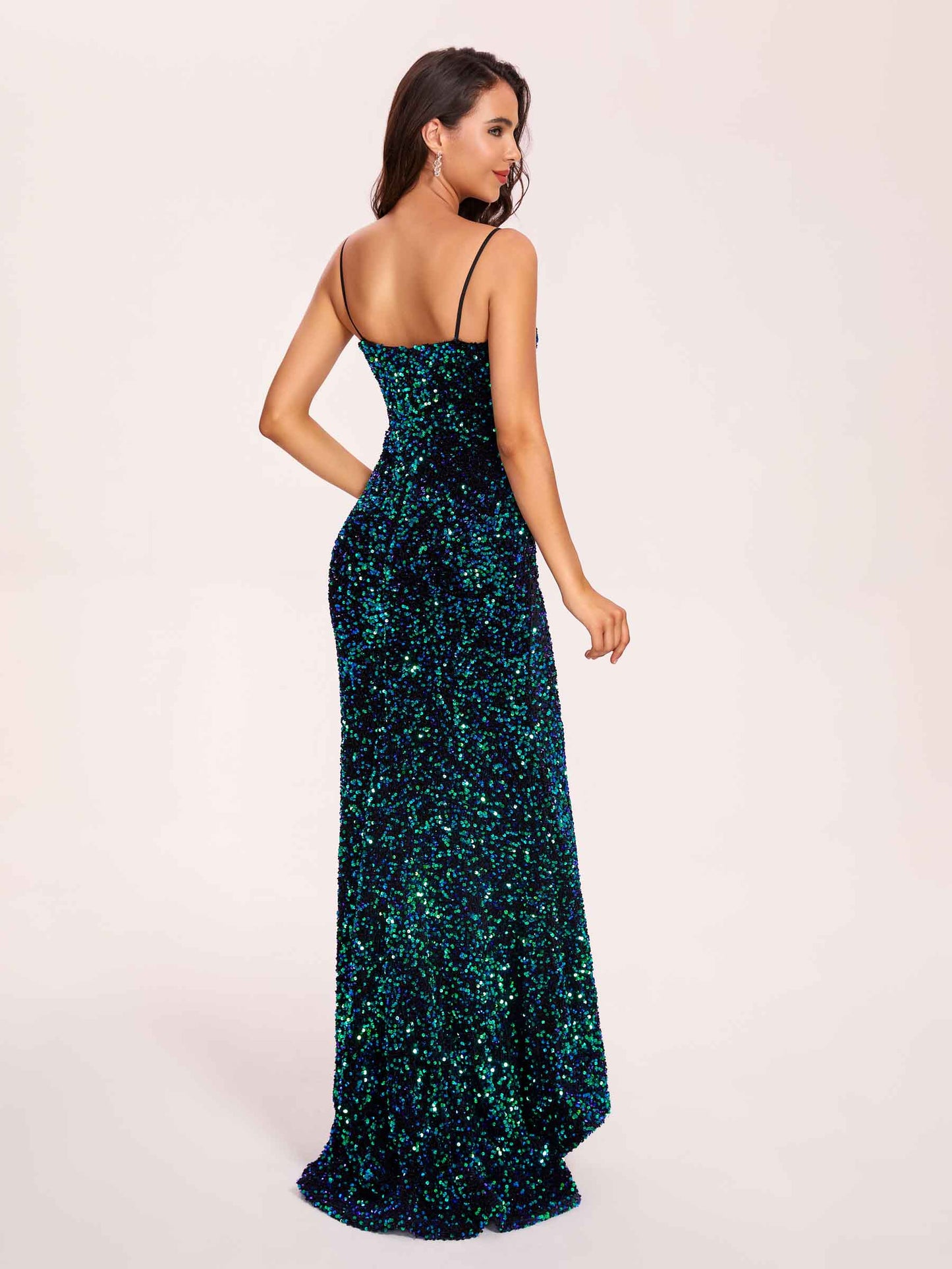 Sparkly Long Mermaid Prom Dress Spaghetti Straps Sweetheart Floor-length Evening Dress