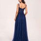 Dark Navy Long Prom Dress Spaghetti Straps Sweetheart A-line Evening Dress