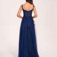 Dark Navy Long Prom Dress Spaghetti Straps Sweetheart A-line Evening Dress