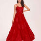Red A-line Lace Prom Dress Spaghetti Straps Sweetheart Floor-length