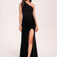 Sexy Black Long Prom Dress One-shoulder Sleeveless Side-slit Sheath Evening Dress
