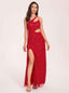 Sexy Beading Sheath Long Prom Dress One Shoulder Side-slit Evening Dress