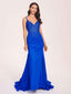 Sexy Royal Blue Mermaid Criss Cross Long Prom Dress V-neck Spaghetti Straps Evening Dress